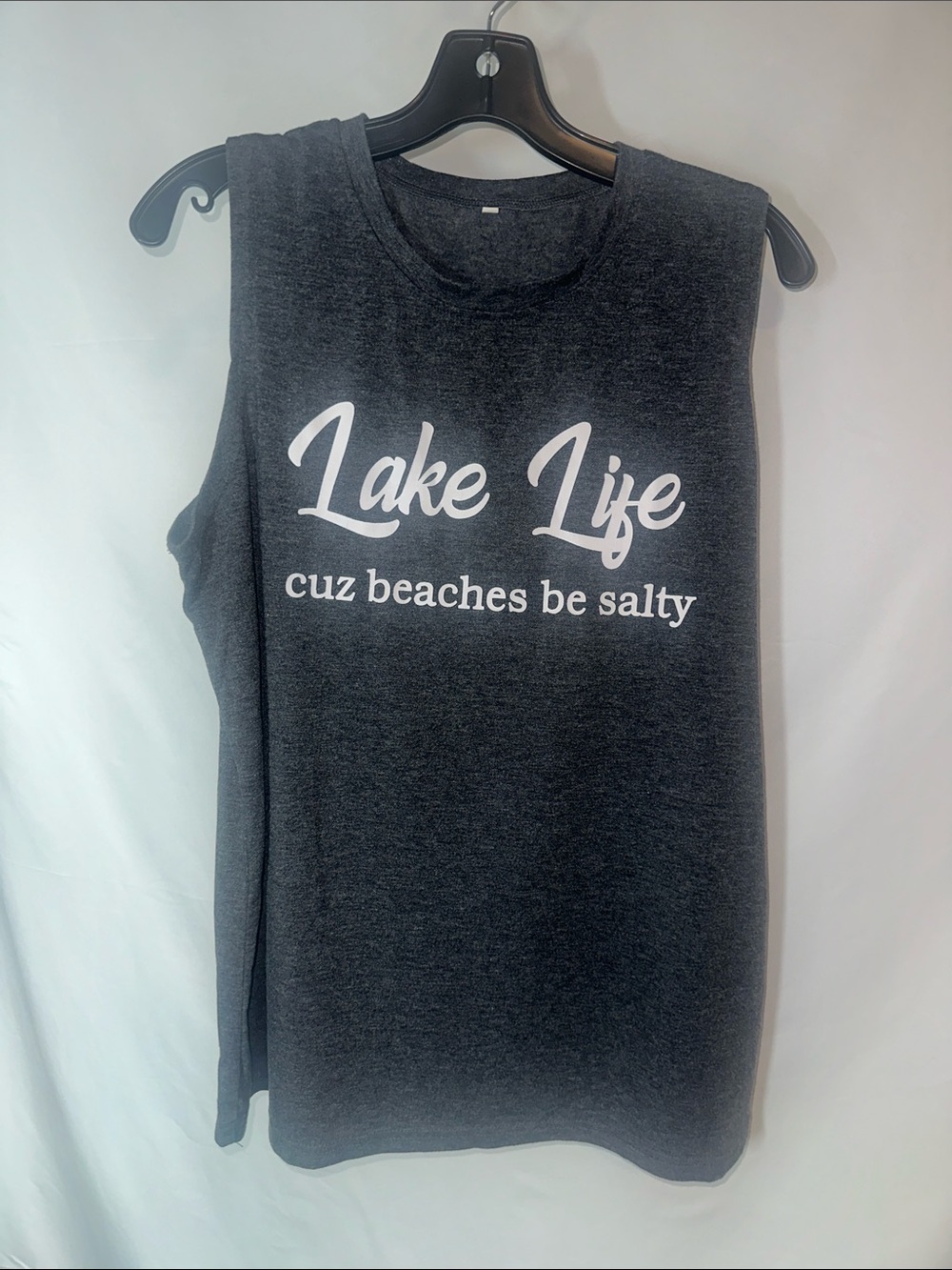 Source Unknown Women's Sleeveless Graphic Tank - Dark Gray with White Print lake